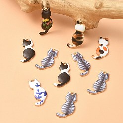 (52) Непрозрачная лаванда Стойки обшивки сплава эмали подвески, золотой свет, кошачье очарование, разноцветные, 30x15x2 мм, отверстие : 2 мм