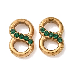 Émeraude 304 Breloques de connexion en acier inoxydable et strass, Liens à débordement, placage ionique (ip), plaqué longue durée, émeraude, 10x6.5x2.5mm, Trou: 3x3.5mm