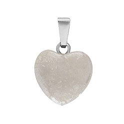 Quartz Crystal Natural Quartz Crystal Charms, Rock Crystal Charms, with Silver Tone Metal Findings, Heart, 16x6mm