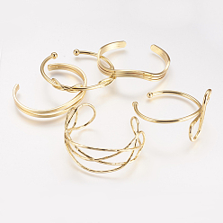 Real 18K Gold Plated Brass Cuff Bangle, Mixed Style, Real 18K Gold Plated, 1-3/4 inch~2 inchx1-3/4 inch~2-3/8 inch(44~52x47~61mm)