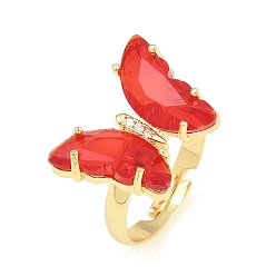 Rot Messing-Mikro pflastern Zirkonia Fingerringe, mit Glas, Schmetterling, Bleifrei und cadmium frei, langlebig überzogen, Gestell, echt 18 k vergoldet, rot, us Größe 6 (16.5 mm)