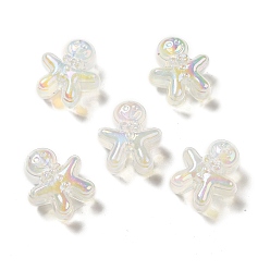 WhiteSmoke UV Plating Rainbow Iridescent Acrylic Beads, Christmas Gingerbread Man, WhiteSmoke, 20x18x10.5mm, Hole: 3.5mm