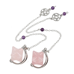 Розовый Кварц Маятники для биолокации из натурального розового кварца с заостренными концами, с латунной цепью, 250~255 мм