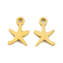 Real 18K Gold Plated Ion Plating(IP) 304 Stainless Steel Charms, Laser Cut, Starfish Charm, Real 18K Gold Plated, 10x7x1mm, Hole: 1.4mm