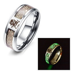 Stainless Steel Color Luminous Glow in the Dark Dragon Stainless Steel Finger Ring, Stainless Steel Color, US Size 6(16.5mm)