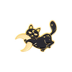 XZ5458 Vintage Style Animal Brooch Set - Moon Black Cat, Sun Cat & Spurs Pin Badge