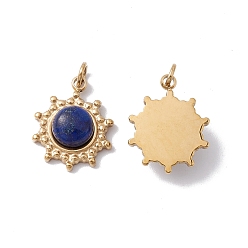 Lapis Lazuli Natural Lapis Lazuli Charms, with Ion Plating(IP) Real 24K Gold Plated 304 Stainless Steel Findings, Flower, 15x12x4mm, Hole: 2.8mm