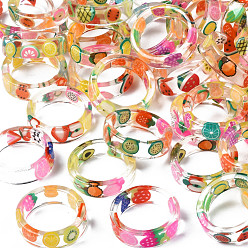Mixed Color Transparent Resin Fruit Finger Ring for Women, Mixed Color, US Size 5 3/4(16.3mm)