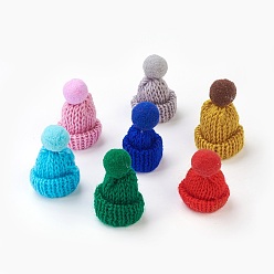 Mixed Color Handmade Wool Woven Hat Decoration, DIY Craft Decoration, with Pom Pom Ball, Mixed Color, 33~38x45~50mm
