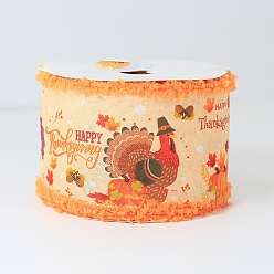 Other Animal 6 Yards Thanksgiving Day Printed Polyester Fuzzy Edge Ribbons, Flat, Other Animal, 2-1/2 inch(64mm)