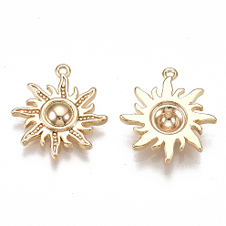 Real 18K Gold Plated Brass Pendants, Nickel Free, Real 18K Gold Plated, Sun, 17.5x15.5x3mm, Hole: 1mm