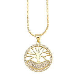 Clear Brass Micro Pave Cubic Zirconia Pendant Nrcklaces, Tree of Life, Clear, 16.54 inch(42cm)