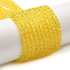 Gold Transparent Glass Beads, Faceted(32 Facets), Round, Gold, 3~3.5mm, Hole: 0.6mm, about 174~175pcs/strand, 21.18~21.34 inch(53.8~54.2cm)