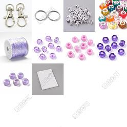 (52) Непрозрачная лаванда Набор для изготовления брелка своими руками, включая застежки-лобстеры из сплава с поворотным механизмом, 304 брелоки из нержавеющей стали сплит, пластиковые шарики, Нейлоновая нить, разноцветные, 35x16 мм