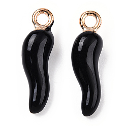 Черный Подвески из эмали и сплава, без кадмия, без никеля и без свинца, золотой свет, Горячий рог изобилия / прелести итальянского рога Корничелло, чёрные, 21x6x6 мм, отверстие : 2 мм