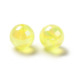 Yellow Acrylic Beads, AB Color Plated, Raound, Yellow, 19.5mm, Hole: 3mm, about 109pcs/500g