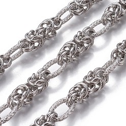 Stainless Steel Color 304 Stainless Steel Byzantine Chains, Unwelded, Stainless Steel Color, 13x8~8.5x2mm