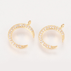 Real 18K Gold Plated Brass Cubic Zirconia Charms, Real 18K Gold Plated, Moon, 13x10.5x2mm, Hole: 1mm