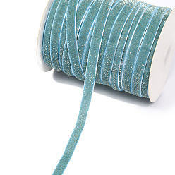 Medium Turquoise Single Face Velvet Ribbons with Glitter Powder, Garment Accessories, Medium Turquoise, 3/8 inch(10mm), 100 yards/roll