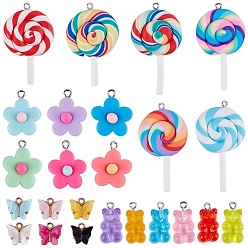 Mixed Color SUNNYCLUE Pendant Sets, with Iron Loop, Polymer Clay, Resin and Acrylic Findings, Mixed Color, 12pcs/style, 4styles/bag