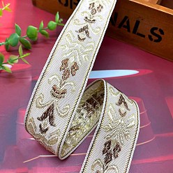 White Polyester Embroidery Ancient Hanfu Lace Ribbon, Flower Pattern, White, 1-1/8 inch(30mm)