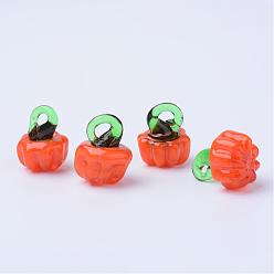 Dark Orange Autumn Theme Handmade Lampwork Pendants, Pumpkin, Dark Orange, 14~16x11~12x11~12.5mm, Hole: 1.5~3.5mm