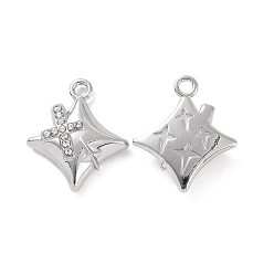 Platinum Alloy Crystal Rhinestone Pendants, Star with Cross Charms, Platinum, 25x21x5.5mm, Hole: 2.3mm