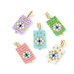 Mixed Color Handmade MIYUKI Japanese Seed Loom Pattern Seed Beads, Rectangle with Evil Eye Pendants, Mixed Color, 23.5~24x10x2mm, Hole: 2.5mm