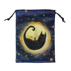 Star Cat Theme Velvet Printed Storage Pouches, Drawstring Bag, Rectangle, Star, 18x13cm