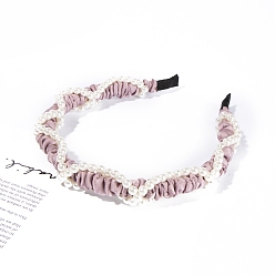 Pink Ткань ленты для волос, с имитацией жемчуга, резинки для волос для женщин девочек, розовые, 150x130x20 мм