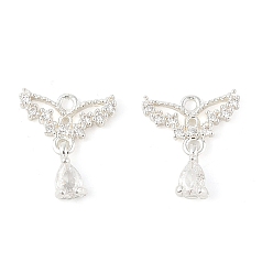 Посеребрённый Латунные микро проложить кубического циркония подвески, без кадмия, без никеля и без свинца, крылатые прелести, 925 серебро покрытием, 13x11x3 мм, отверстие : 1.2 мм