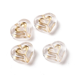 Clear Transparent Acrylic Beads, Golden Metal Enlaced, Heart, Clear, 12.5x14.5x5mm, Hole: 1.8mm, about 750pcs/500g