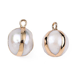 Light Gold Electroplate Natural Baroque Pearl Keshi Pearl Pendants, Cultured Freshwater Pearl, with Iron Findings, Oval Charm, Light Gold, 15~17x11.5~12.5x11.5~12.5mm, Hole: 1.8mm & 0.7mm