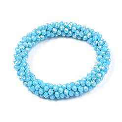Deep Sky Blue AB Color Plated Faceted Opaque Glass Beads Stretch Bracelets, Womens Fashion Handmade Jewelry, Deep Sky Blue, Inner Diameter: 1-3/4 inch(4.5cm)