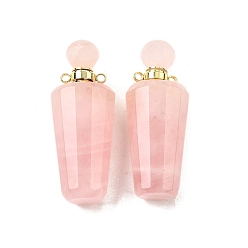 Розовый Кварц Кулоны для духов из натурального розового кварца, с 304 фурнитурой из нержавеющей стали, граненые, амулеты бутылка, золотые, 45~46x18 мм, отверстие : 1.9 мм