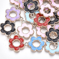 Light Gold UV Plating Acrylic Pendants, with Enamel, Flower, Mixed Color, Light Gold, 25x19x3mm, Hole: 2mm