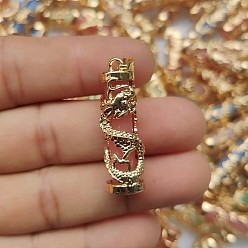 Light Coral Synthetic Luminous Stone Column Pendants, Golden Plated Alloy Dragon Wrapped Charms, Light Coral, 36x11mm