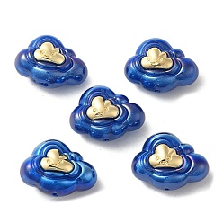 Blue Resin Cartoon Cloud Beads, with Golden Plated Alloy Smiling Face, Blue, 22x29x15mm, Hole: 1.8mm