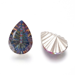 Volcano Glass Rhinestone Cabochons, Pointed Back Plated, Faceted, Teardrop, Volcano, 14x10x7mm