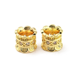 Golden Brass Micro Pave Cubic Zirconia European Beads, Large Hole Beads, Long-Lasting Plated, Lead Free & Cadmium Free, Flower, Golden, 8x7mm, Hole: 4.2mm