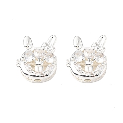 Посеребрённый Латунные микро проложить кубического циркония бусы, кролик, 925 серебро покрытием, 12.5x11x5.5 мм, отверстие : 1.6 мм