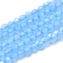 Deep Sky Blue Cat Eye Beads Strands, Round, Faceted, Deep Sky Blue, 2mm, Hole: 0.2mm, 14.17 inch(36cm), 174~184pcs/strand