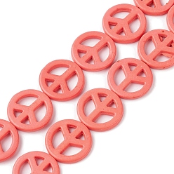 Лосось Синтетических нитей бирюзовые бусы, окрашенные, знак мира, salmon, 25x3.5 мм, отверстие : 1.2 мм, около 17 шт / нитка, 16.73'' (42.5 см), о 10 нитей / 500 г