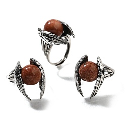 Камень с Пылевым Золотом Синтетические крылья из авангарда регулируемые кольца, старинное серебряное латунное кольцо, стойки покрытие, без свинца и без кадмия, размер США 7 1/4 (17.5 мм)