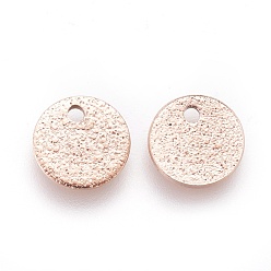 Rose Gold Ion Plating(IP) 304 Stainless Steel Charms, Textured, Flat Round with Bumpy, Rose Gold, 8x1mm, Hole: 1.2mm