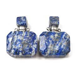 Ляпис-Лазурь Подвески для флаконов духов из натурального лазурита, с 304 фурнитурой из нержавеющей стали, граненые, прямоугольник амулеты, цвет нержавеющей стали, 33~34x25x11~12 мм, отверстие : 1.9 мм