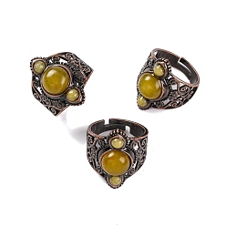 Другие Джасперы Окрашенные кольца на палец в стиле ретро из натуральной яшмы, регулируемые латунные кольца для женщин, 25.5 мм, внутренний диаметр: 19 мм