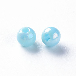 Sky Blue Opaque Acrylic Beads, AB Color Plated, Round, Sky Blue, 6x5mm, Hole: 1.8mm, about 4400pcs/500g
