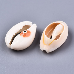 Темно-Оранжевый Бусины из натуральной каури, с эмалью, нет отверстий / незавершенного, злые глаза, темно-оранжевый, 18~22x13~14x6~8 мм