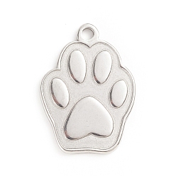 Stainless Steel Color 304 Stainless Steel Pendants, Dog Paw Print, Stainless Steel Color, 30x22x2mm, Hole: 2.5mm